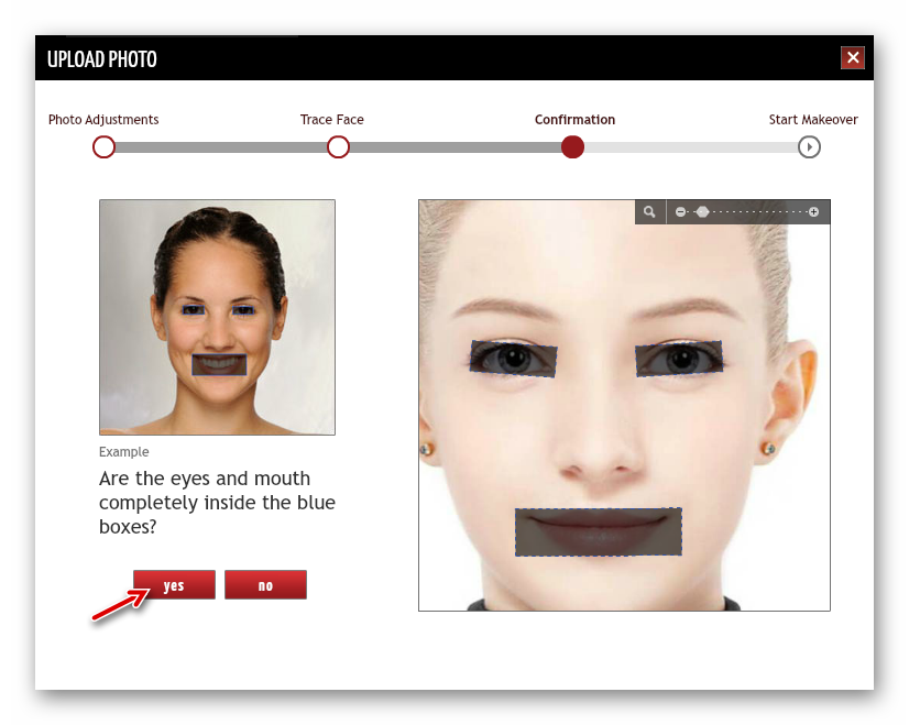 Настройка расположения ключевых элементов на фотографии в онлайн-сервисе TAAZ Virtual Makeover